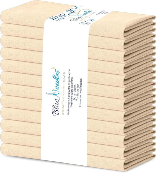Blue Needles Solid Cloth Napkins Set of 12 Champagne 100% Cotton Dinner Napkins 18x18 inches - Soft, Reusable, Absorbent & Washable Fall Thanksgiving Linen, Ideal for Events, Parties & Everyday Use
