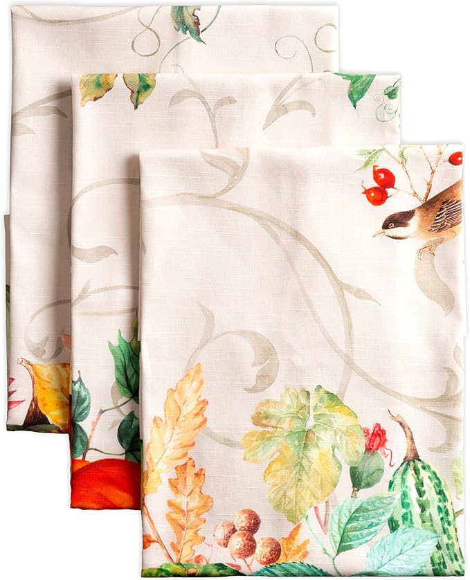 Maison d' Hermine Kitchen Towels Set of 3 100% Cotton 20" x 27.5" Reusable Cloth Tea Dish Towels Absorbent with Hanging Loop for Kitchen Dining Thanksgiving Christmas Decorations (Lumina)