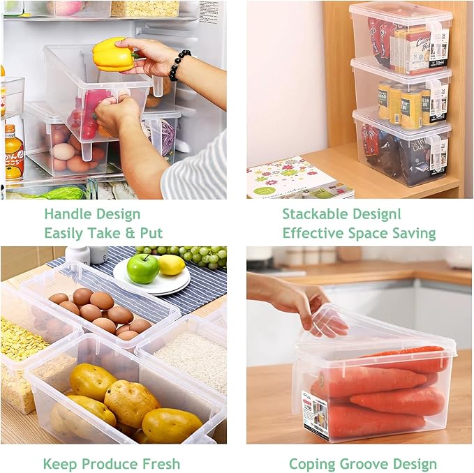 2 Pack Lettuce Keeper for Refrigerator, Stackable Fruit Storage Containers for Fridge, Produce Vegetable Storage Containers, Kitchen Organization for Food Salad, with Handles, Lids