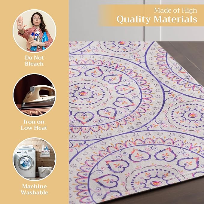 Maison d' Hermine Placemats Set of 4 100% Cotton Washable Cloth Place Mats, Reusable Table Mats for Kitchen Dining Decoration, Party, Wedding, Restaurant Spring/Summer (Mandala, 13" x 19")