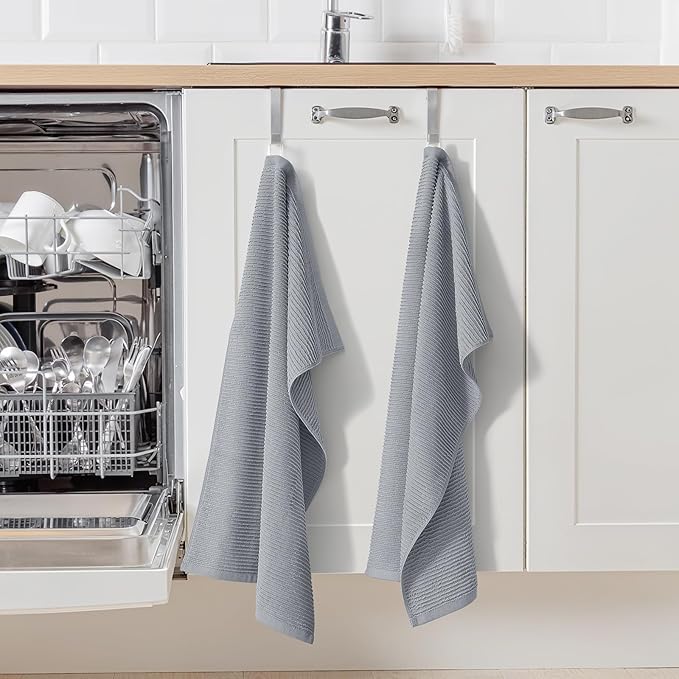 Homaxy Premium Kitchen Towels (18"x 28", 6 Pack), Large 100% Cotton Kitchen Hand Towels, Ultra Absorbent Ribbed Terry Tea Towels Set with Hanging Loop, Grey