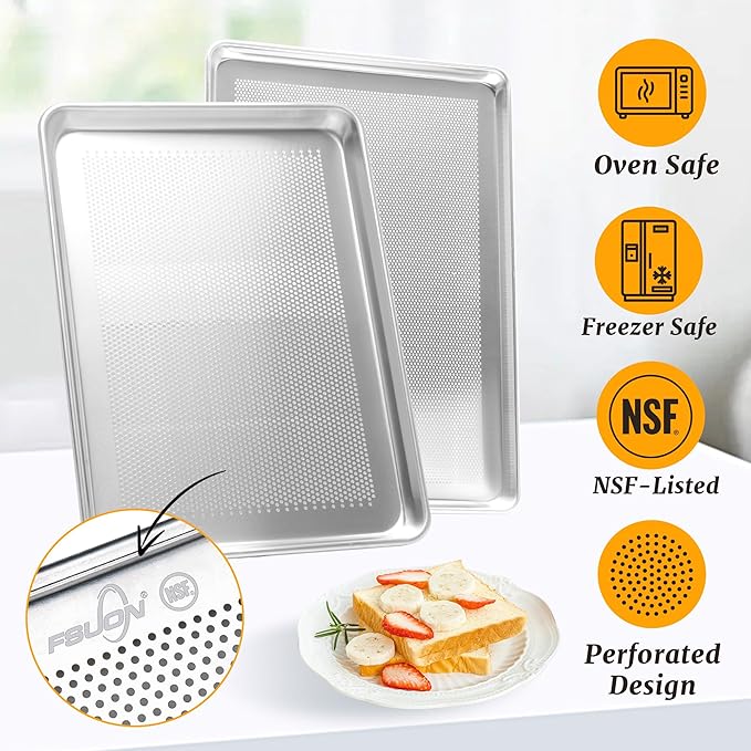 12 Pack Full Size Aluminum Perforated Baking Sheet Pan, 26"×18" Cookie Sheets For Oven in Bakery, Restaurant & Kitchen