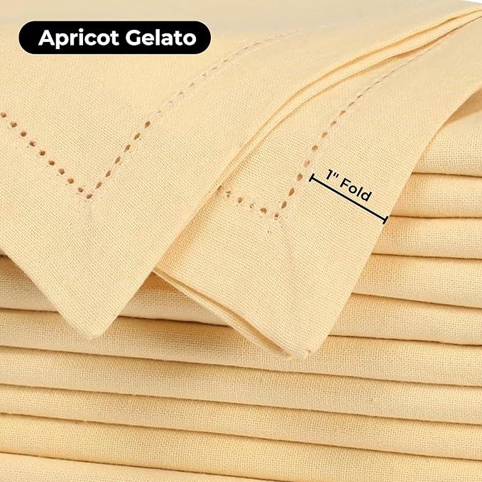 Bedding Craft Cotton Dinner Cloth Napkins Set of 12 – 18x18 Apricot Gelato Hemstitched – Machine Washable Fabric Napkins for Weddings, Baby Showers, Gifting & Parties