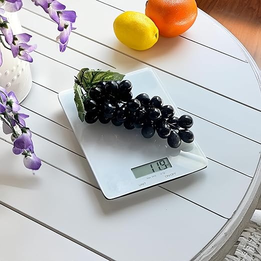 Glass Platform Digital Kitchen Scale - for Food Coffee Lab - LCD Display gram Ounces lb:oz fl.oz ml - 11 LB/5 KG Capacity - Battery Included - White by The Display Guys