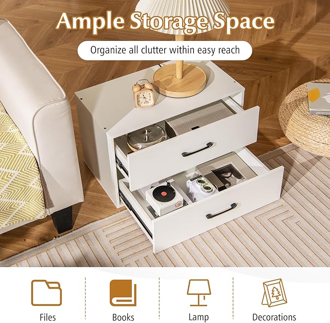 Giantex Stackable 2-Drawer Dressers for Bedroom - Short Dresser Two Drawer Storage Cabinet w/Handles & Anti-Topping Device, Small Dresser Chest of 2 Drawers for Closet Bedroom (2, White)