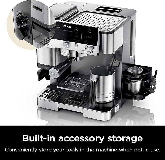 Ninja Luxe Café 3-in-1 Espresso, Drip Coffee and Cold Brew Machine | Intergrated Coffee Grinder, Milk Frother, Assisted Tamper & Built-In Espresso Accessory Storage | Stainless Steel | ES601