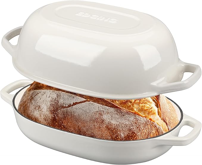 Enameled Cast Iron Oval Dutch Oven Pot with Lid, Dutch Oven for Sourdough Bread Baking, Oval Bread Pan, 7qt, White