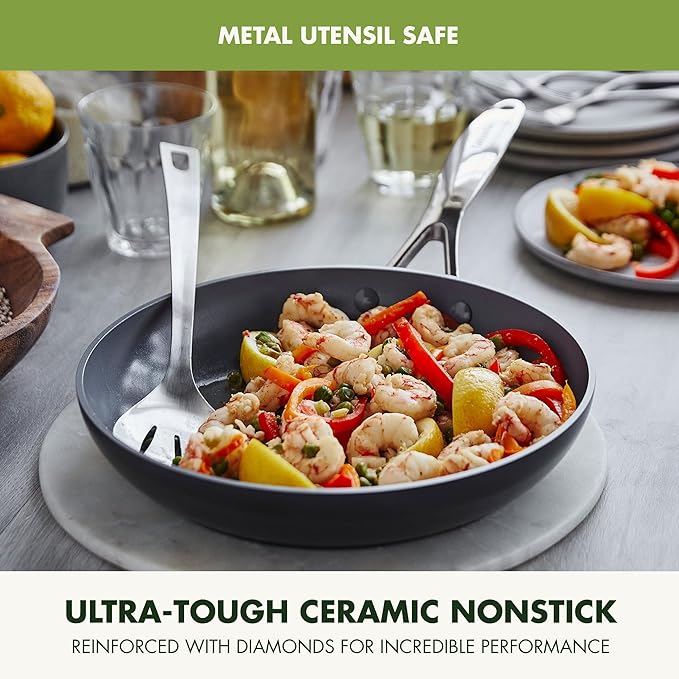 GreenPan Valencia Pro Hard Anodized Healthy Ceramic Nonstick 10" and 12" Frying Pan Skillet Set, PFAS-Free, Induction, Dishwasher Safe, Oven Safe, Gray