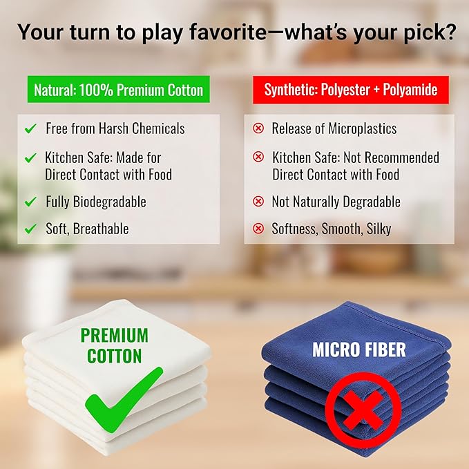 Dish Cloths Cotton| Kitchen Wash Cloth | Shop Towels Absorbent and Lint Free Flour Sack| Dishcloths for Kitchen Washing Dishes| Thick Absorbent Quick Dry Dish Rags | 4 Pack 13"x13" Natural