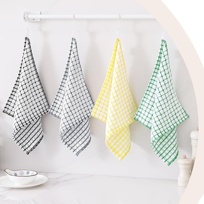 Kitinjoy Cotton 8 Pack Terry Kitchen Dish Cloths, 12 x 12 Inches Super Soft and Absorbent Dish Rags, Quick Drying Dish Towels for Washing Dishes, Grey