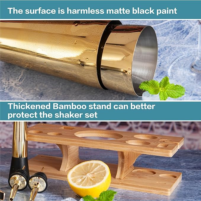 11-Pcs Cocktail Shaker Set Gold,Bartending Kit Stainless Steel Shakers 25oz Bar Kits for Bartender Mixing Set Barware Tool Sets for Professional Bartender and Home