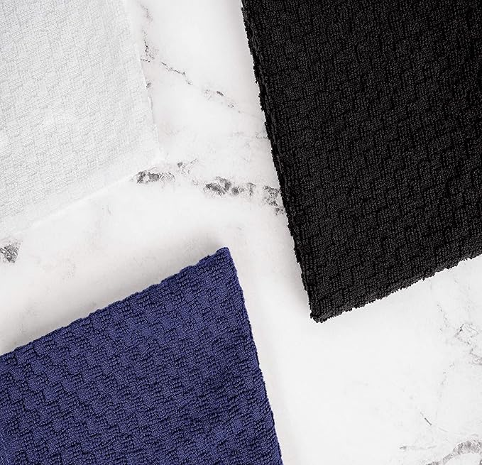 Wealuxe Super Absorbent Kitchen Towels 12 Pack - Premium 100% Cotton Kitchen Towels, 450GSM Thick Machine Washable Black Dish Towels for Kitchen Drying, Cleaning, Dobby Weave, Unmatched Quality