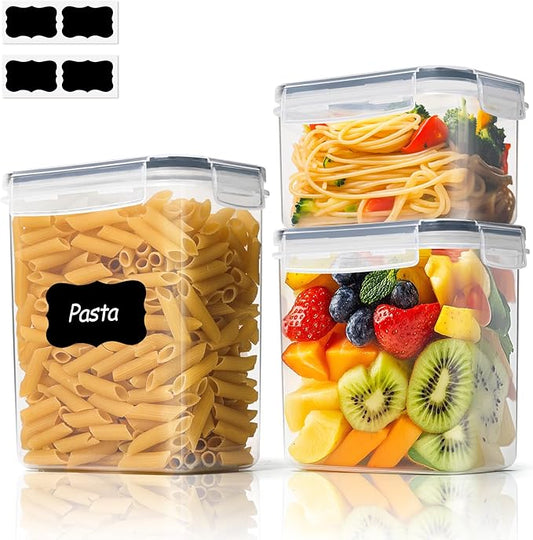 ComSaf Food Storage Containers with Lids Set of 3 (2L/2.1Qt) (1.4L/1.5Qt) (0.8L/0.8Qt), Airtight Food Storage Container, Plastic Canister Sets for Kitchen, Pantry Organizer for Sugar, Cereal and Snack