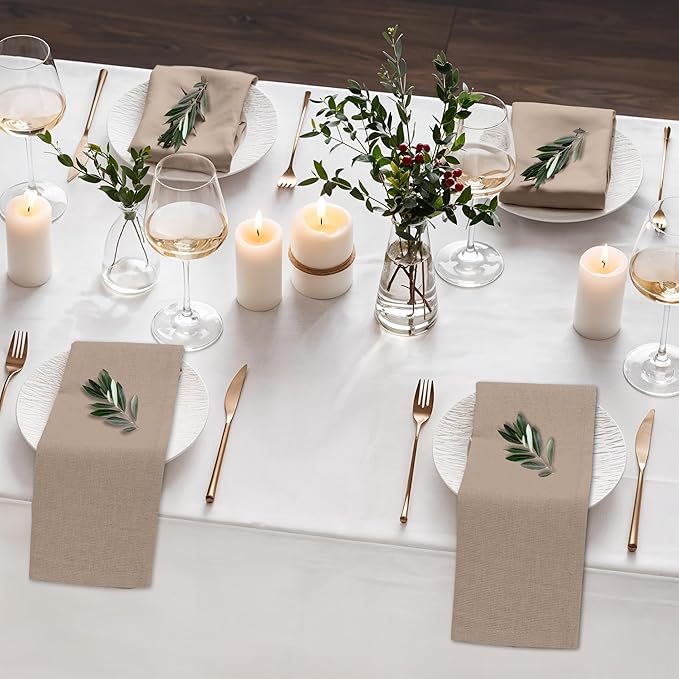 Ruvanti Linen Napkins Set of 6, 18x18 Cloth Napkins, Cotton Linen Blend Napkins Cloth Washable, Soft, Reusable Dinner Napkins for Wedding, Parties, Christmas, Thanksgiving, Everyday Use- Light Taupe