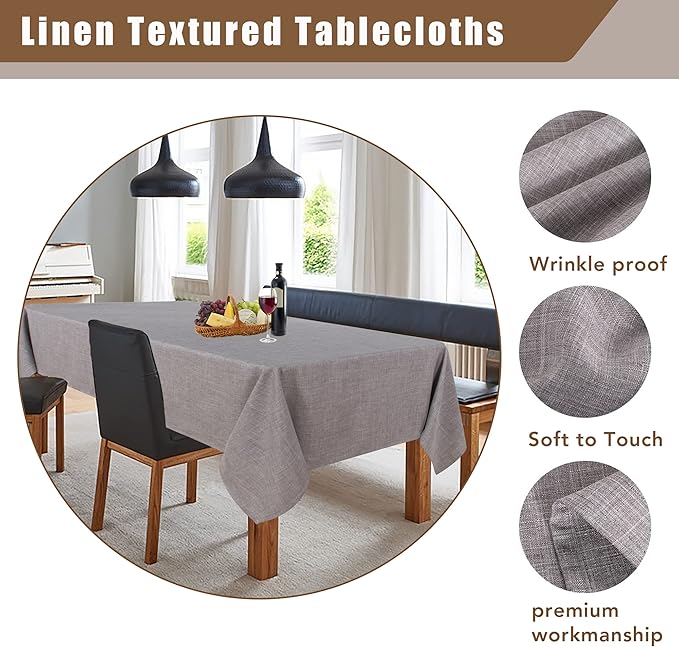 Fitable Faux Linen Tablecloth Rectangle 60 x 120 Inch - Rustic Fabric Table Cloth for 8 Foot Tables, Stone Faux Burlap Table Cover for Kitchen Dining, Party, Farmhouse
