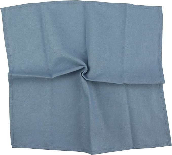 Solid Color Polyester Linen Blended Thin Dinner Cloth Napkins - Set of 12 (40 x 40 cm) - for Events & Home Use (Airy Blue)