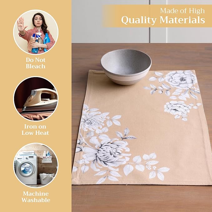 Maison d' Hermine Placemats Set of 4 100% Cotton Washable Cloth Place Mats, Reusable Table Mats for Thanksgiving Christmas Decorations Kitchen Dining Party Wedding (Pretty Autumn, 13" x 19")