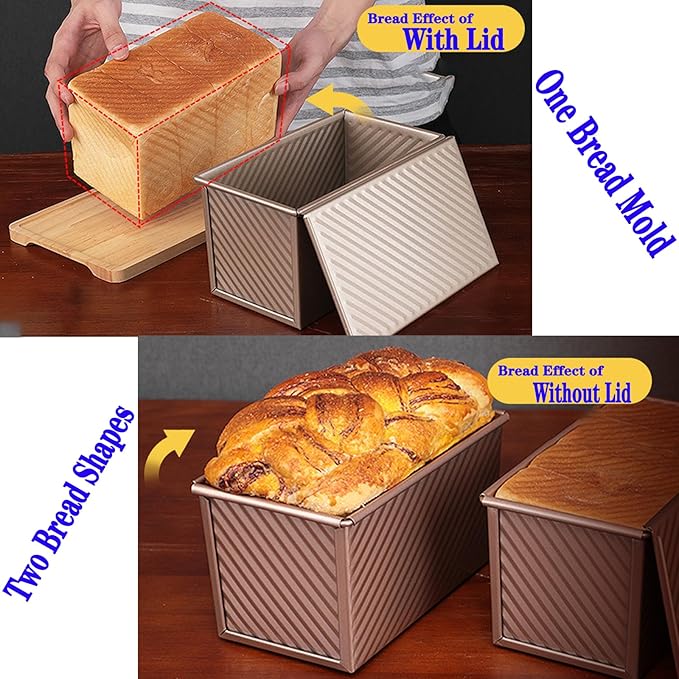 Pullman Loaf Pan with Lid, Aluminum Nonstick Bakeware for Baking Bread, 1 lb Dough Capacity