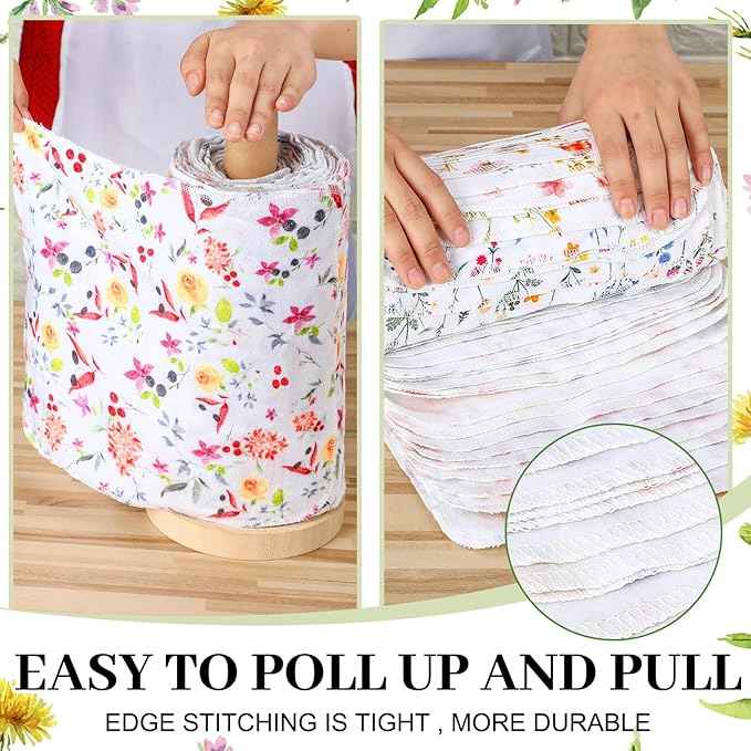 60 Pack Reusable Cleaning Cloths Washable Cotton Kitchen Dish Towels for Home Christmas Party Supplies Bulk, 9.84x11.81in (Wildflowers)