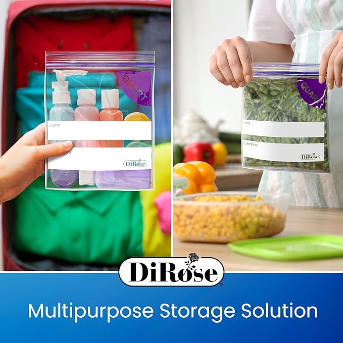 DiRose Quart Bags Pack of 500 – 1 Quart Reclosable Food Storage Bags – Practical and Durable Design – Food Safe Non-BPA Material – Easy Double Zip Closure – Ideal for Food, Snacks, Organizing