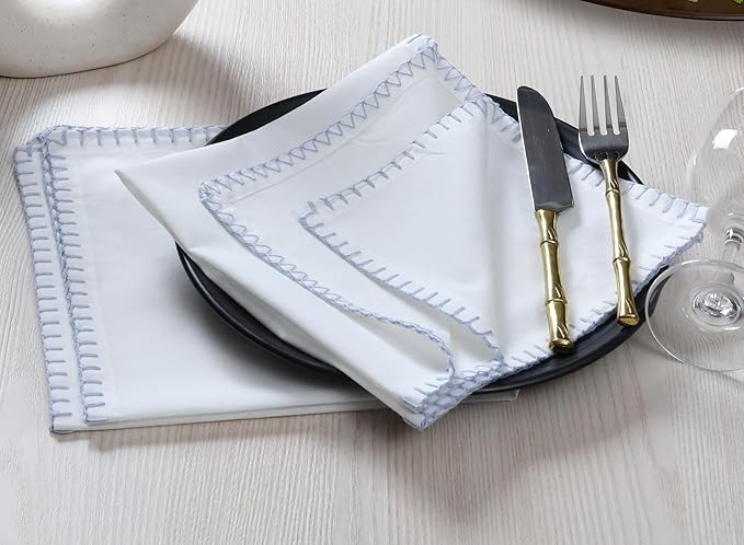 Bedding Craft Cotton Cloth Dinner Napkins Set of 12 – 18x18 Lavender Blue with Blanket Stitch Selvedge – Elegant Machine Washable Fabric Napkins for Weddings, Baby Showers, Parties & Dining