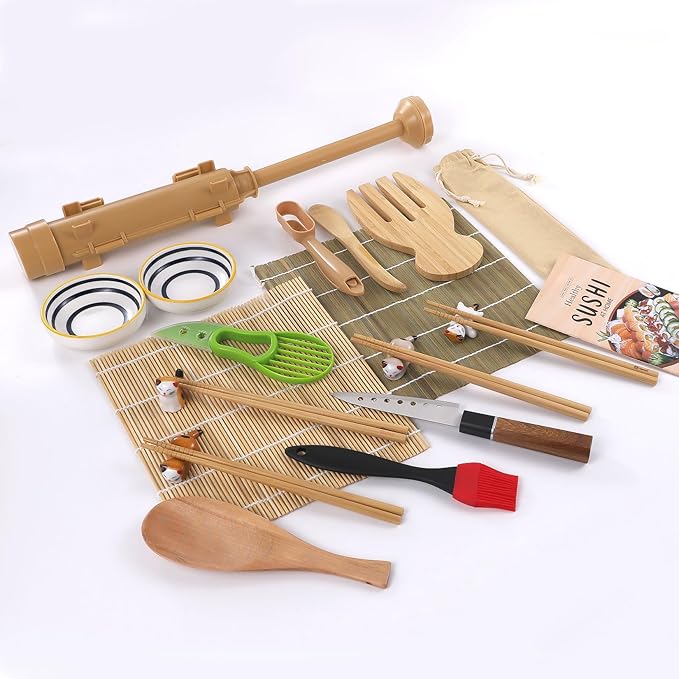 Havaro Sushi Making Kit, 21-Piece Sushi Roller Kit for Beginners & Pros with Knife, 2 Bamboo Rolling Mats, Bazooka and Dipping Plate, Chopsticks – Premium Sushi Gift Box
