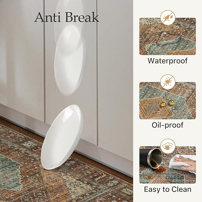 GENIMO Kitchen Mats for Floor 2PCs, Washable Anti Fatigue Mat for Cushioned, 17.3"x59"+17.3"x30", Waterproof Kitchen Rugs, Non Slip Comfort Standing Mat Rug for Home, Sink, Laundry, Brick