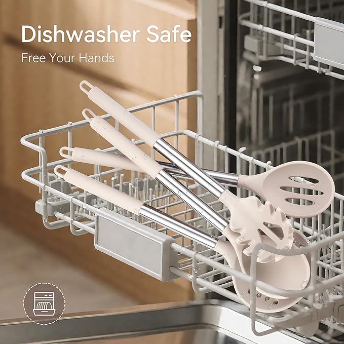 Silicone Cooking Utensils Set, 28 Pcs Kitchen Utensils Set for cooking, 446°F Heat Resistant Spatula Set, Food Grade Silicone and Stainless Steel Handle Kitchen Gadgets for Nonstick Cookware BPA Free