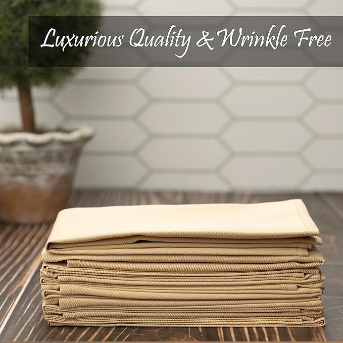 Kitchen Cloth Napkins 12 Pack 18X18 Inch Cotton and Polyester Blend Linen Dinner Table Napkin Set Washable Reusable for Restaurant Wedding Holiday Dinner Party Bulk Fabric Napkins (Beige) by PERLLI