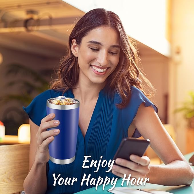 20 oz Tumbler Stainless Steel Tumblers with Lid Double Wall Vacuum Insulated Coffee Mug 20oz Powder Coated Cup for Hot and Cold Drinks, Blue, 1 pack