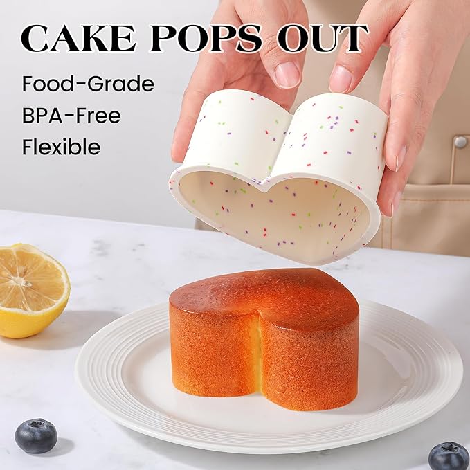 4 Inch Mini Heart Shaped Cake Pans Nonstick Silicone Heart Cake Molds for Baking Set of 3 (Cream)