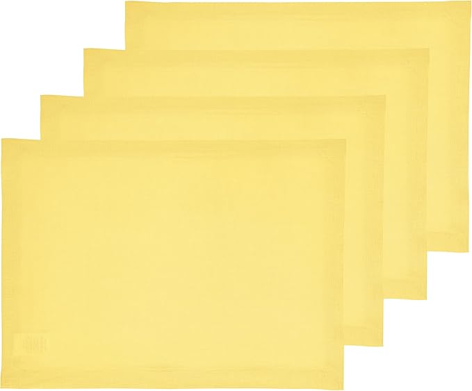 Solino Home Linen Placemats Set of 4 - Sunshine Yellow Placemats 14 x 19 Inch - 100% Pure Linen Table Place Mats - Fete