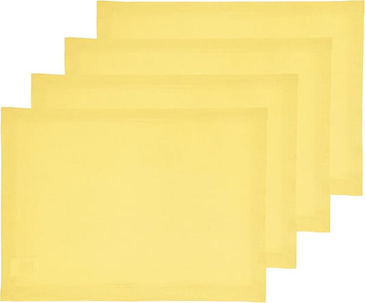 Solino Home Linen Placemats Set of 4 - Sunshine Yellow Placemats 14 x 19 Inch - 100% Pure Linen Table Place Mats - Fete