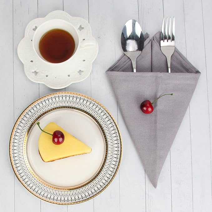 Solid Color Blended Thin Dinner Cloth Napkins - Set of 12 (40 x 40 cm) - for Events & Home Use (Silver)