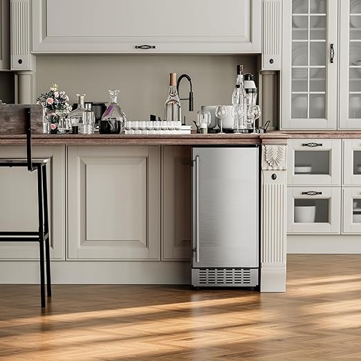 Coolake 15" Commercial Under Counter Ice Maker, 80LBS/Day Built-in Freestanding Cube Ice Machine, Self-Cleaning & Removable Filter, Stainless Steel Ice Machine with 30LBS Storage for Home Bar