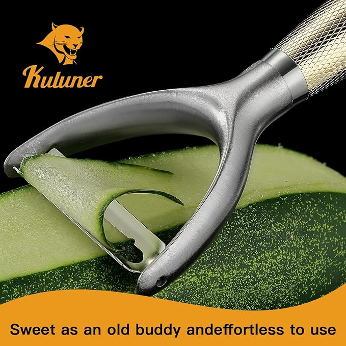 KULUNER Luxury Y-Type Vegetable Peeler – 24K Gold Plated Handle, 304 Stainless Steel Ultra Sharp Blade, Ideal for Potatoes, Apples, and Other Fruits & Vegetables