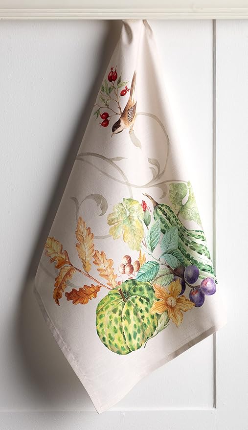 Maison d' Hermine Kitchen Towels Set of 3 100% Cotton 20" x 27.5" Reusable Cloth Tea Dish Towels Absorbent with Hanging Loop for Kitchen Dining Thanksgiving Christmas Decorations (Lumina)