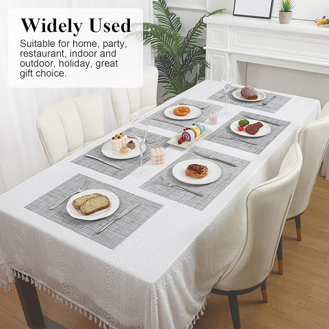 SHACOS Woven Vinyl Placemats Set of 4 Wipe Clean Reversible Table Mats Heat Resistant Wipeable Non Slip Place Mats Indoor Outdoor, Gray White