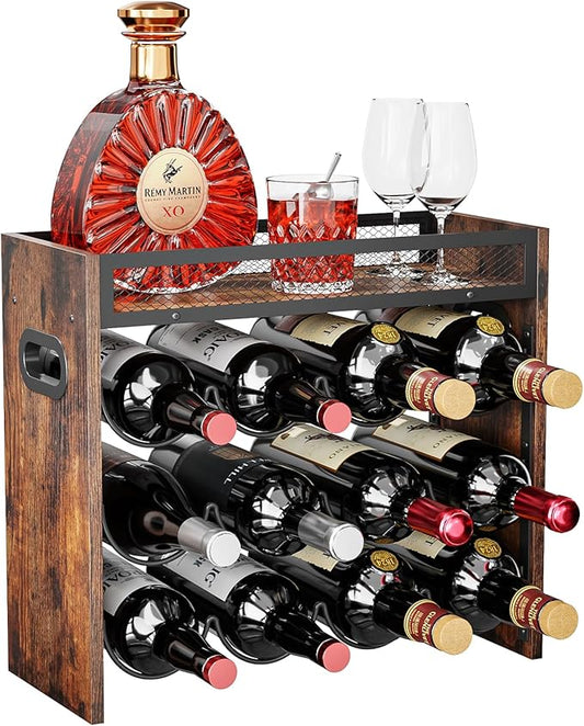 KLM 3-Tier Wine Rack, can Hold 12 Bottles.Suitable for Home Kitchens, Restaurants, Food Pantries, cabinets, and Bars.