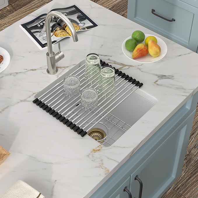 15"x18" Undermount Bar Prep Sink – White Granite Composite Quartz Classic Under Counter Single Bowl Sink Basin for Wet Bar, RV, Small Kitchen, Mobile Home