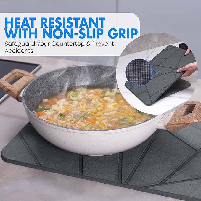 Dagons Stone Dish Drying Mats for Kitchen Counter Ultra Absorbent Ideal Dish Rack Alternative, Perfect Kitchen Essentials for New Home, Durable And Efficient(15.7 x 11.8 x 0.37 inches, Dark Gray)