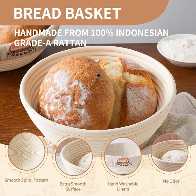 Banneton Bread Proofing Basket,Sourdough Banneton Basket – 9” Premium Handwoven Brotform with Liner for Bakery-Perfect Sourdough & Rustic Loaves, Proofing Basket for Sourdough Bread Baking