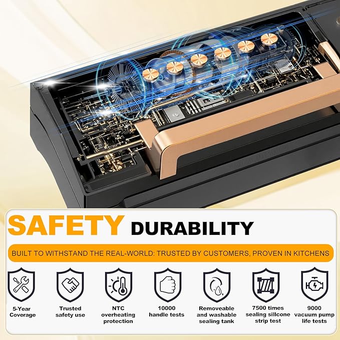 Powerful Suction Vacuum Sealer Machine,Commercial Fully Automatic Food Vacuum Sealer with Double Heat Seal,Dry & Moist Modes,Built-in Cutter,Bags Storage,Easy-Lock Handle,Include 2 Bag Rolls (Black)