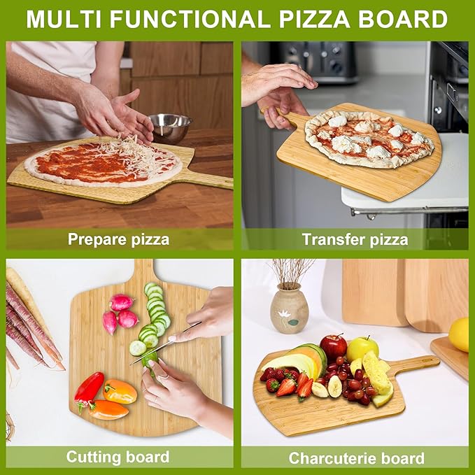 Pizza Peel 12inch 2 pack Bamboo Pizza Paddle Wooden Pizza Peels Pizza Server for Ooni Oven Accessory Pizza Spatula Baking Homemade Cheese Bread Turner Pizza Pre board Pizza Tools Gift