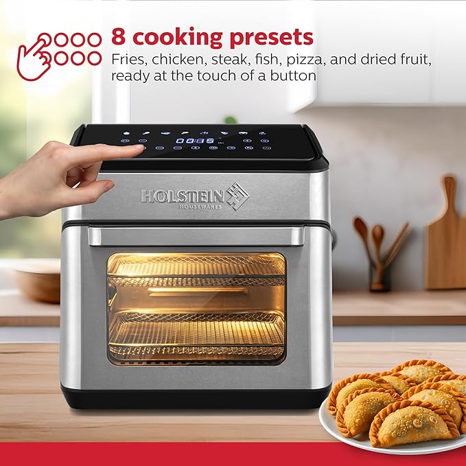 Holstein Housewares 12.7 QT Digital Air Fryer 8-in-1 with Hot Air Technology, Family Size, Viewing Window & Led Display. Air Fry, Bake, Grill, Dehydrate & Roast, Less Oil Use for Healthier Meals