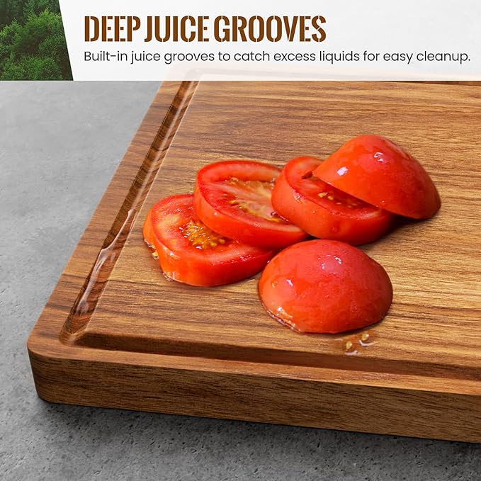 XX-Large Acacia Wood Cutting Board for Kitchen, 24x18x1.2 Inch Reversible Wooden Chopping Board Thick Charcuterie Board with Juice Grooves and Handle for Meat, Cheese, Vegetables, Fruits, Bread