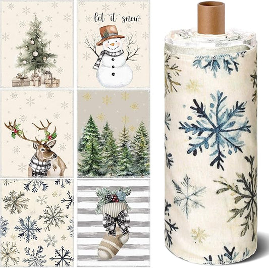 36 Pcs Christmas Reusable Paper Towels Rolls Washable Bulk Winter Christmas Tree Reindeer Kitchen Dish Towels Paperless Reusable Cloth Cotton Napkins with Cardboard for Kitchen Home Bathroom