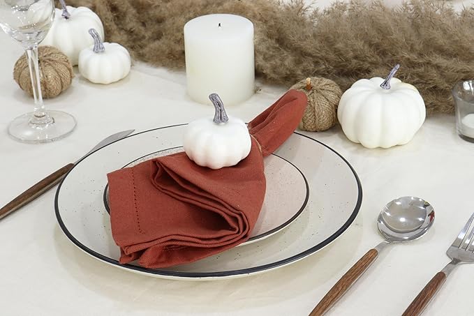 PurpleEssences Rust Set of 12 Hemstitch Cloth Dinner Napkins 100% Cotton - Soft Durable Washable - Ideal for Wedding Christmas Holiday Winter - Perfect Everyday Use Table Linen 18x18 - Rust