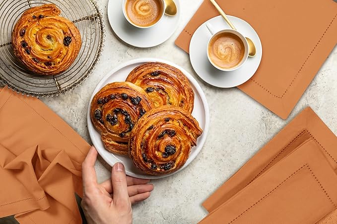 Bedding Craft Cotton Cloth Dinner Napkins Set of 12 – 18x18 Desert Sun with Frayed Fringe – Machine Washable Fabric Napkins for Weddings, Baby Showers, Parties & Everyday Dining