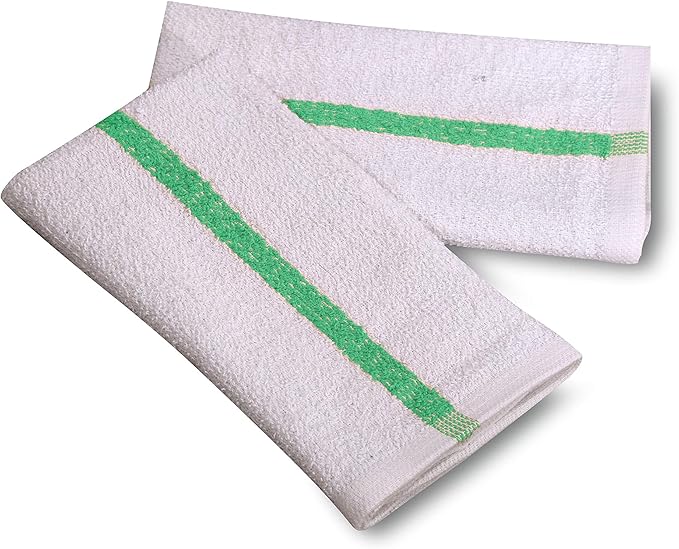 GOLD TEXTILES New Cotton Blend White Restaurant Bar Mops Kitchen Towels (120, Green Stripe)